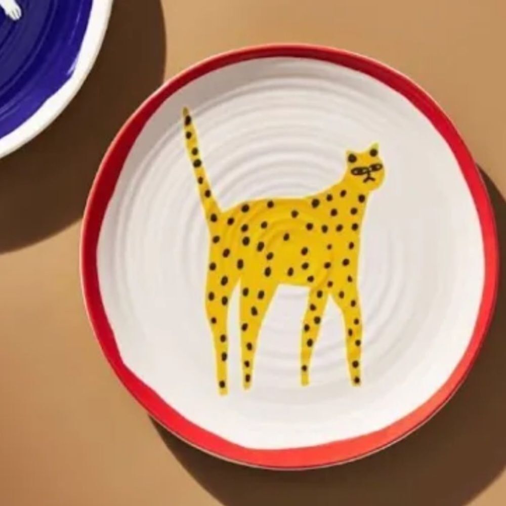 Anthropologie Marcello Velho Folksong Dessert Plate 8.5" diameter Yellow Cat 🐱